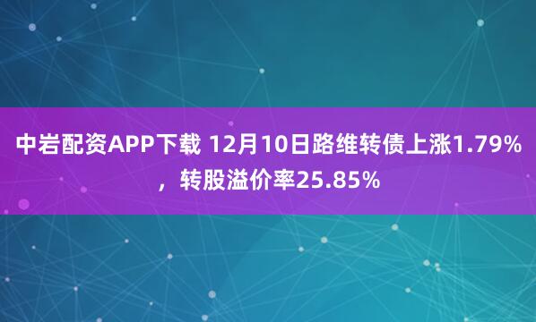 中岩配资APP下载 12月10日路维转债上涨1.79%,转股溢价率25.85%